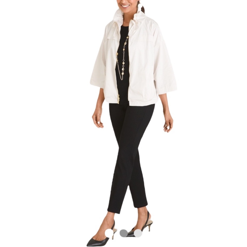 NWT CHICO'S Travelers Ecru Funnel Neck 3/4 Sleeve Zip-Up Jacket Size Large